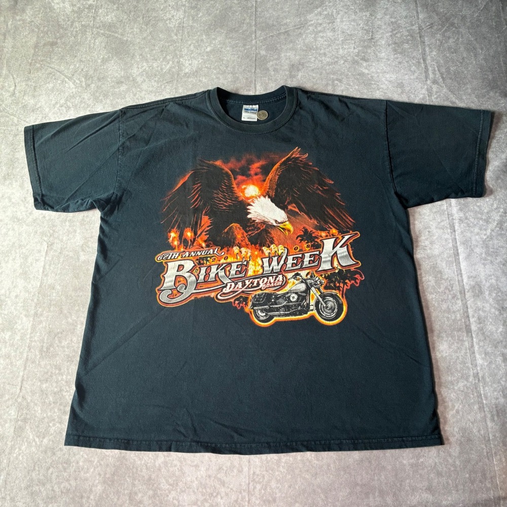 Y2K Daytona Beach Bike Week 2008 flaming Eagle Motorcycle T-Shirt XL Black